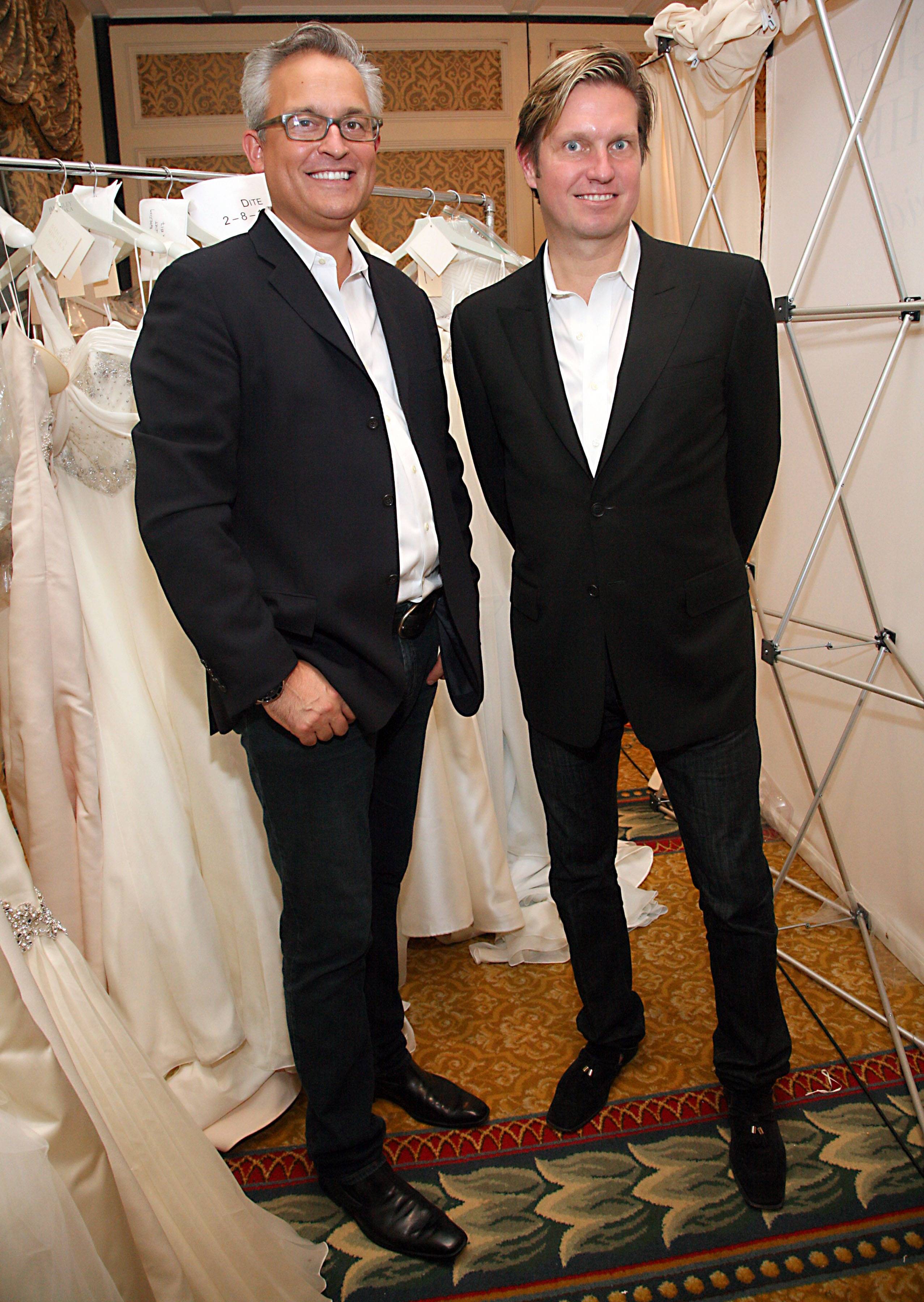 NEW YORK - OCTOBER 21: Designers Mark Badgley and James Mischka poses at the Badgley Mischka bridal collection show held at the Intercontinental on October 21, 2007 in New York City. (Photo by Astrid Stawiarz/Getty Images)